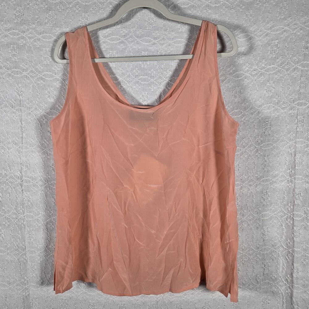 NWT Bob Mackie 100% Silk Tank Top Womens L Peach Sleeveless Blouse Wearable Art